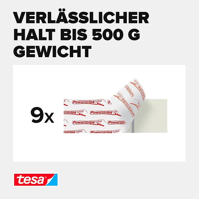Tesa Klebestreifen - Geeignet für: Tapeten, Belastbarkeit: 0,5 kg, 9 Stk., Weiß - Informationsansicht
