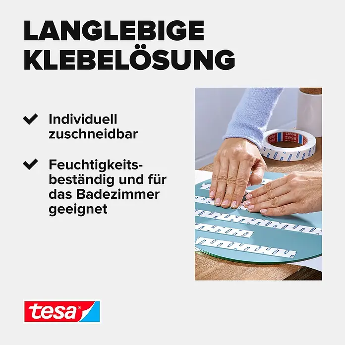 Tesa Montageband - Geeignet für: Fliesen, Feuchtraum, 1,5 m x 19 mm - Informationsansicht