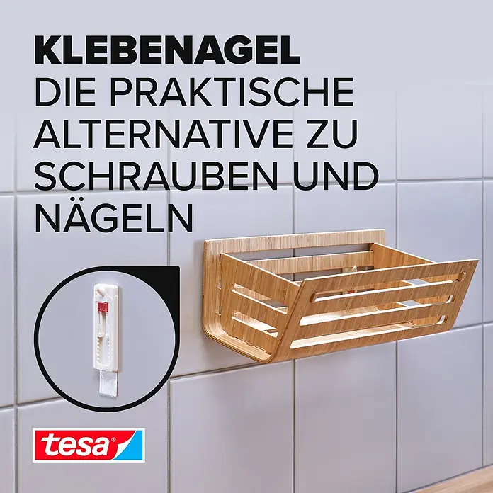 Tesa Verstellbarer Klebenagel - Geeignet für: Fliesen, Belastbarkeit: 3 kg, 2 Stk., Weiß - Informationsansicht