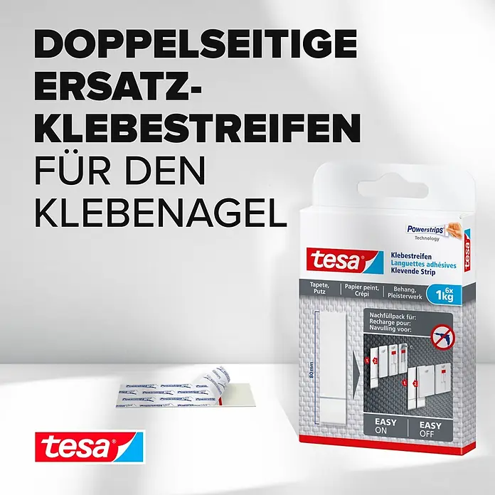 Tesa Klebestreifen - Geeignet für: Tapeten, Belastbarkeit: 1 kg, 6 Stk., Weiß - Informationsansicht