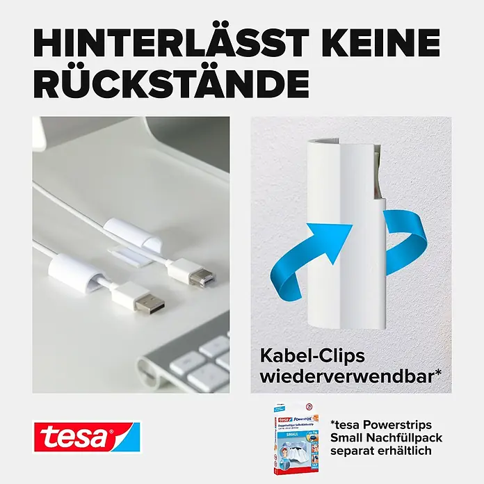 Tesa Powerstrips Kabel-Clip - Kunststoff, Weiß - Informationsansicht