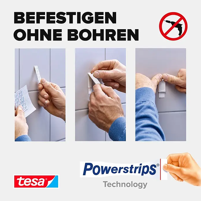 Tesa Klebenagel - Geeignet für: Fliesen, Belastbarkeit: 2 kg, 2 Stk., Weiß - Informationsansicht