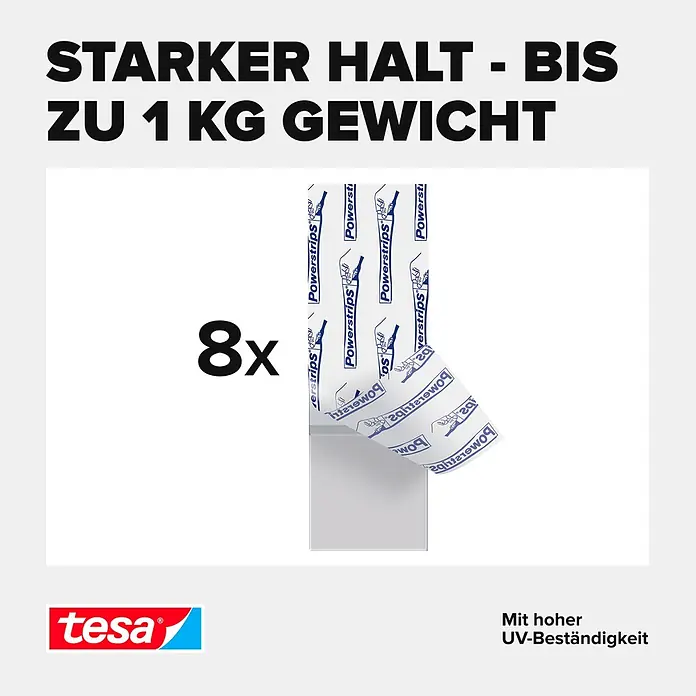 Tesa Klebestreifen - Geeignet für: Glas, Belastbarkeit: 1 kg, 8 Stk., Transparent - Informationsansicht