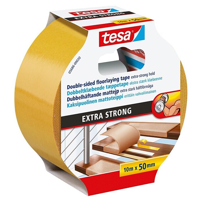 tesa Verlegeband (10 m x 50 mm, Beidseitig selbstklebend, Geeignet für: Fußbodenheizung)