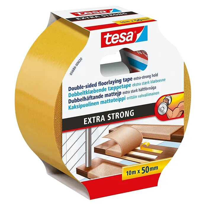 Tesa Verlegeband - 10 m x 50 mm, Beidseitig selbstklebend, Geeignet für: Fußbodenheizung - Diagonale Ansicht