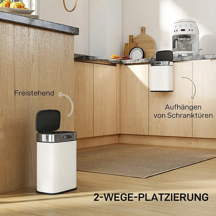 Homcom Standard-Mülleimer Standardmülleimer - 5 l, Edelstahl, Cremeweiß
