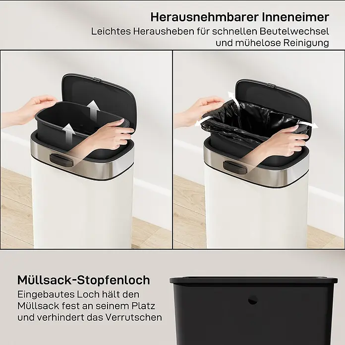 Homcom Standard-Mülleimer Standardmülleimer - 5 l, Edelstahl, Cremeweiß