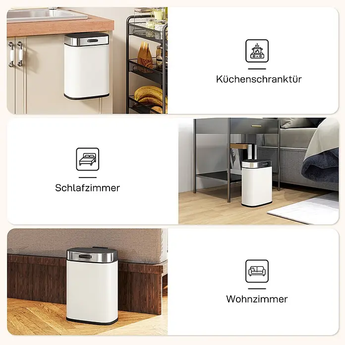 Homcom Standard-Mülleimer Standardmülleimer - 5 l, Edelstahl, Cremeweiß