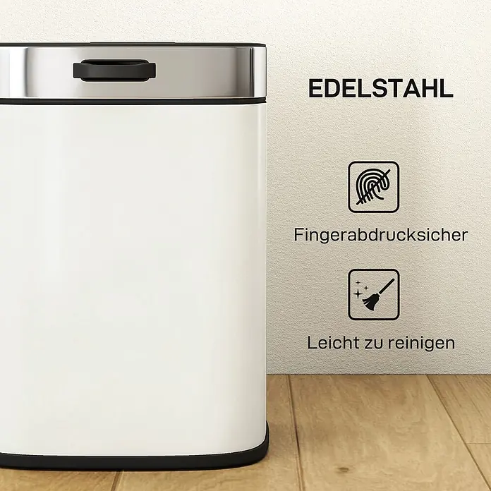 Homcom Standard-Mülleimer Standardmülleimer - 5 l, Edelstahl, Cremeweiß