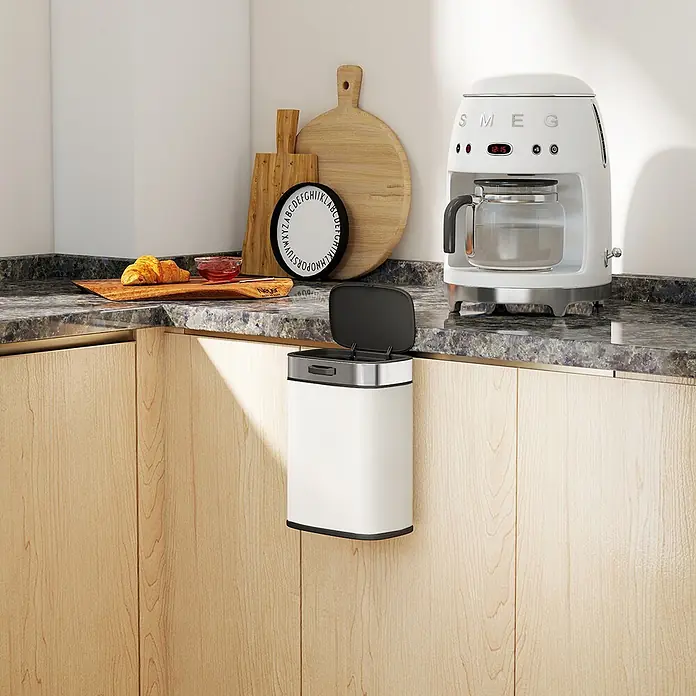Homcom Standard-Mülleimer Standardmülleimer - 5 l, Edelstahl, Cremeweiß