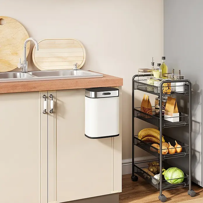 Homcom Standard-Mülleimer Standardmülleimer - 5 l, Edelstahl, Cremeweiß