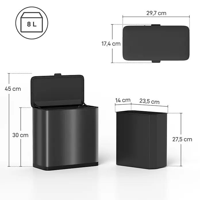 Homcom Standard-Mülleimer zum Einhängen - 8 l, Edelstahl, Schwarz