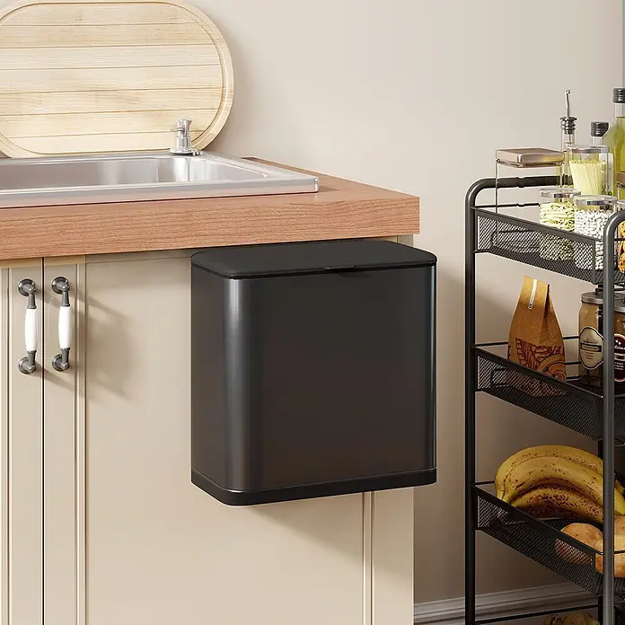 Homcom Standard-Mülleimer zum Einhängen - 8 l, Edelstahl, Schwarz