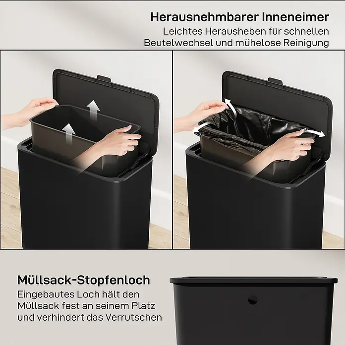 Homcom Standard-Mülleimer zum Einhängen - 8 l, Edelstahl, Schwarz