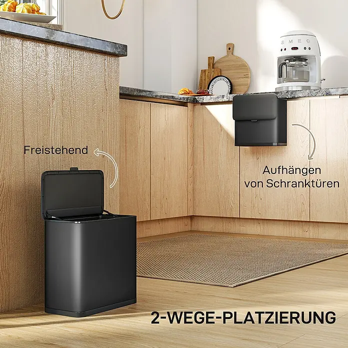 Homcom Standard-Mülleimer zum Einhängen - 8 l, Edelstahl, Schwarz