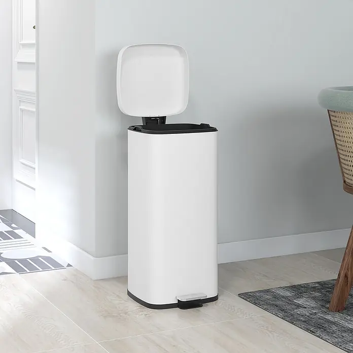 Homcom Treteimer - 30 l, Metall, Weiß