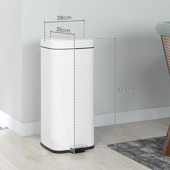 Homcom Treteimer - 30 l, Metall, Weiß