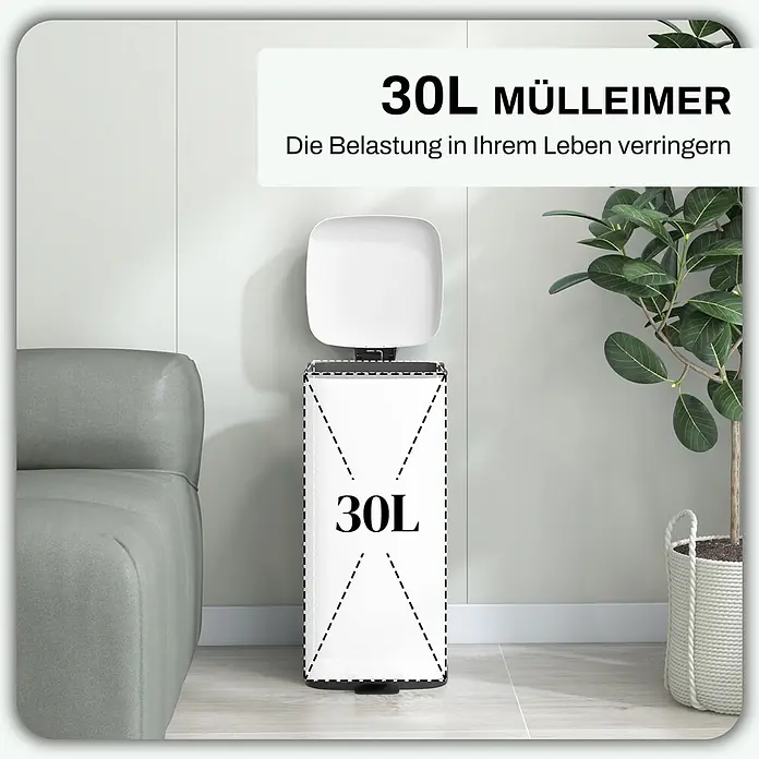 Homcom Treteimer - 30 l, Metall, Weiß