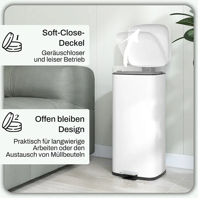 Homcom Treteimer - 30 l, Metall, Weiß