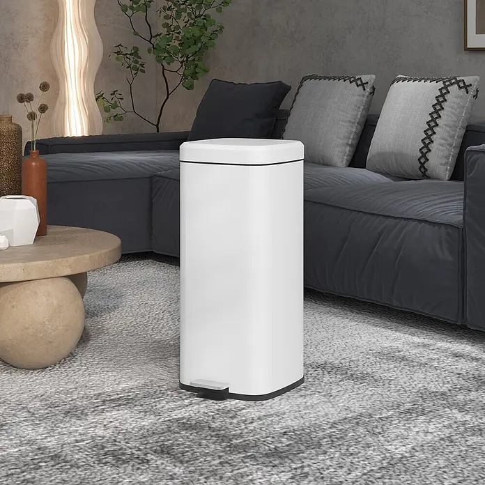 Homcom Treteimer - 30 l, Metall, Weiß