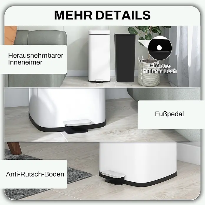 Homcom Treteimer - 30 l, Metall, Weiß