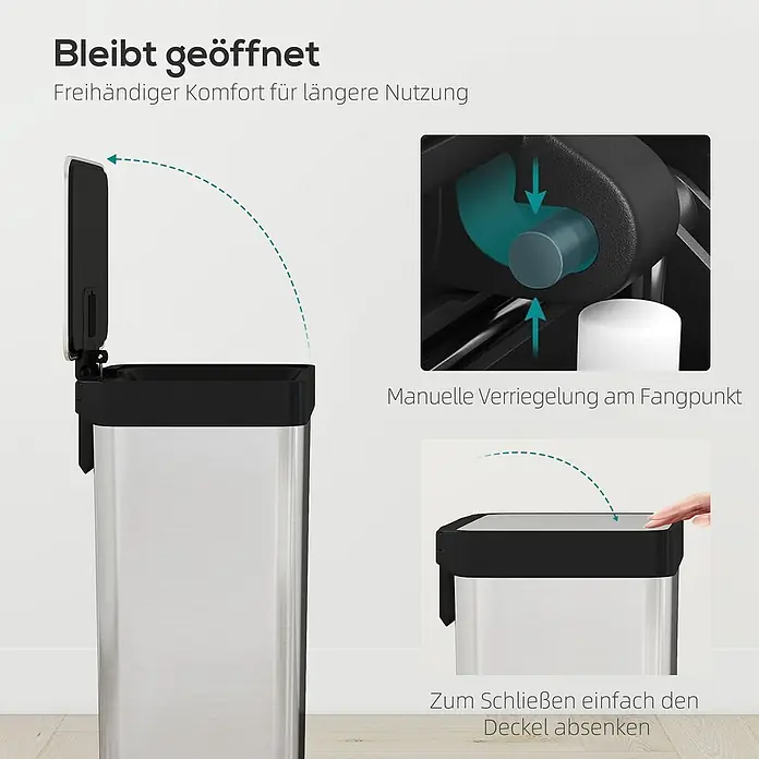 Homcom Treteimer mit Fußpedal - 60 l, Edelstahl, Silber