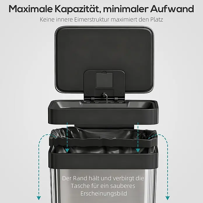 Homcom Treteimer mit Fußpedal - 60 l, Edelstahl, Silber