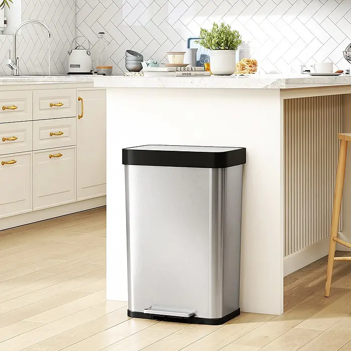 Homcom Treteimer mit Fußpedal - 60 l, Edelstahl, Silber