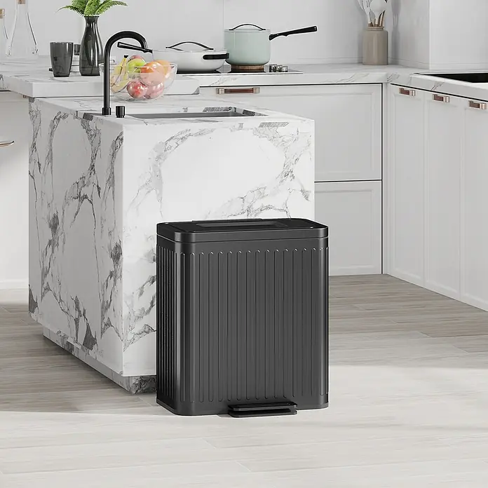 Homcom Treteimer Küchenmülleimer - 40 l, Metall, Schwarz