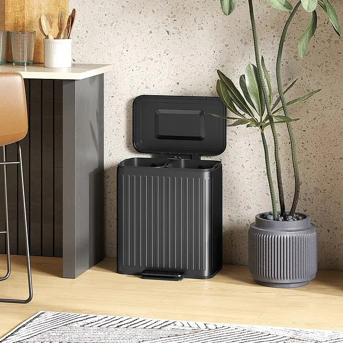 Homcom Treteimer Küchenmülleimer - 40 l, Metall, Schwarz