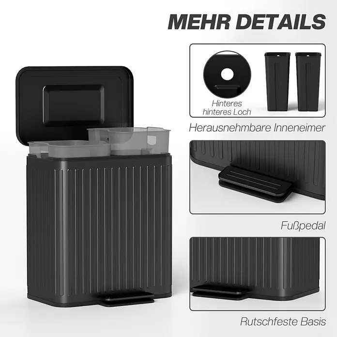 Homcom Treteimer Küchenmülleimer - 40 l, Metall, Schwarz