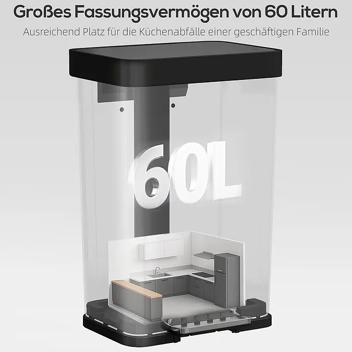 Homcom Treteimer mit Fußpedal - 60 l, Edelstahl, Silber
