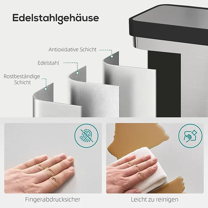 Homcom Treteimer mit Fußpedal - 60 l, Edelstahl, Silber