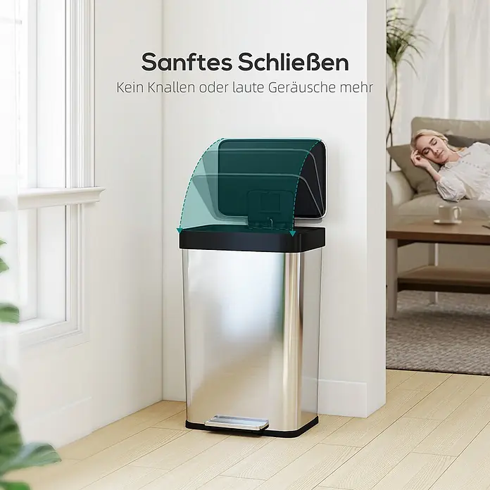 Homcom Treteimer mit Fußpedal - 60 l, Edelstahl, Silber