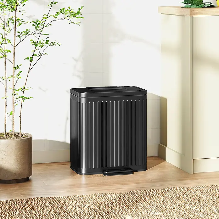 Homcom Treteimer Küchenmülleimer - 40 l, Metall, Schwarz