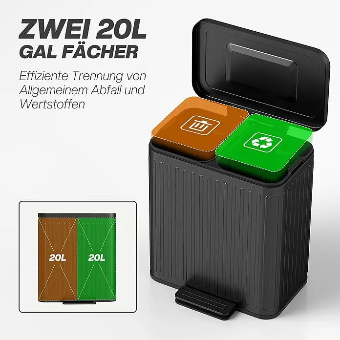 Homcom Treteimer Küchenmülleimer - 40 l, Metall, Schwarz