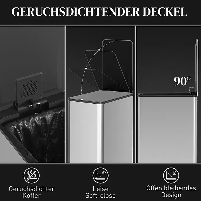 Homcom Treteimer mit Softclose-Deckel - 20 l, Edelstahl, Silber