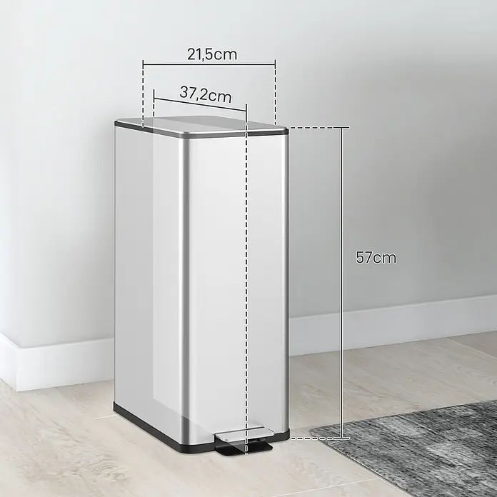 Homcom Treteimer mit Softclose-Deckel - 20 l, Edelstahl, Silber