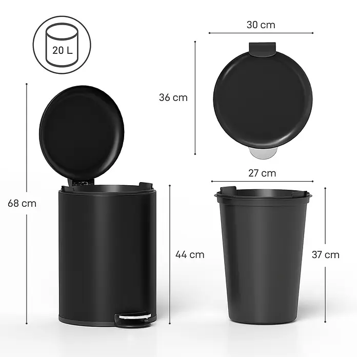 Homcom Treteimer 1-teilig - 20 l, Metall, Schwarz