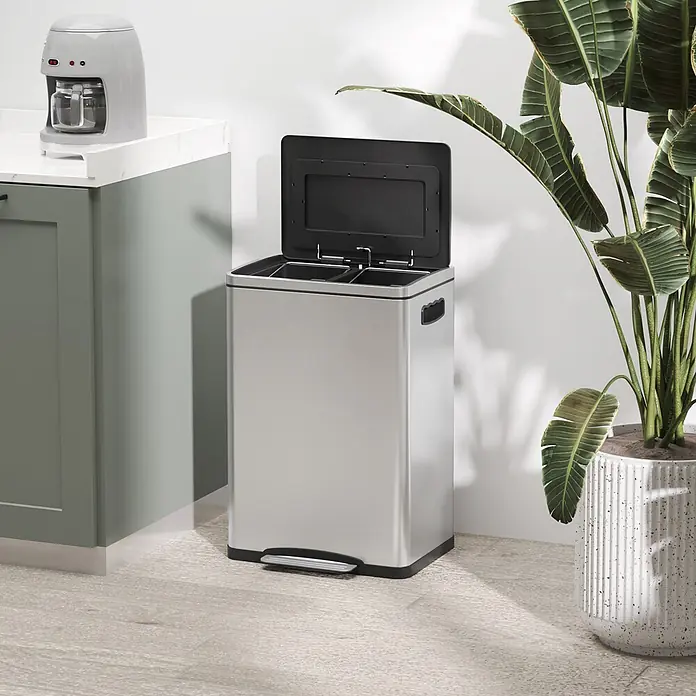 Homcom Treteimer mit Fußpedal - 40 l, Edelstahl, Silber