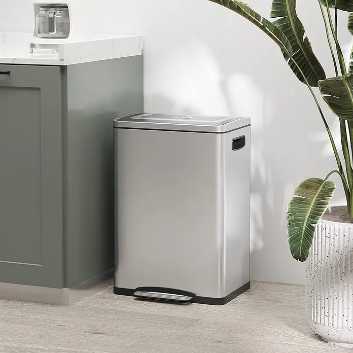 Homcom Treteimer mit Fußpedal - 40 l, Edelstahl, Silber