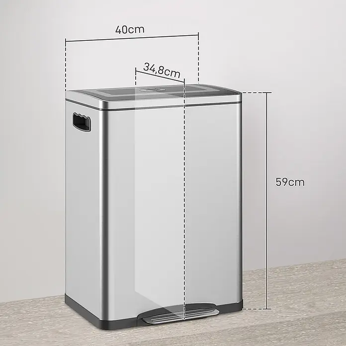 Homcom Treteimer mit Fußpedal - 40 l, Edelstahl, Silber