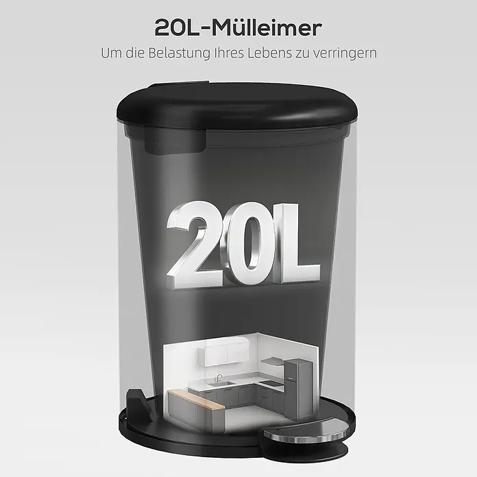 Homcom Treteimer 1-teilig - 20 l, Metall, Schwarz