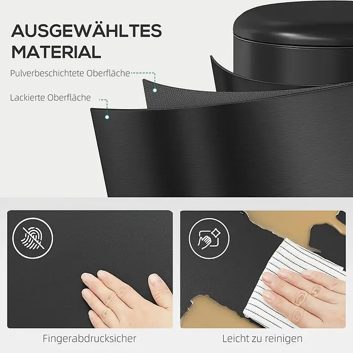 Homcom Treteimer 1-teilig - 20 l, Metall, Schwarz