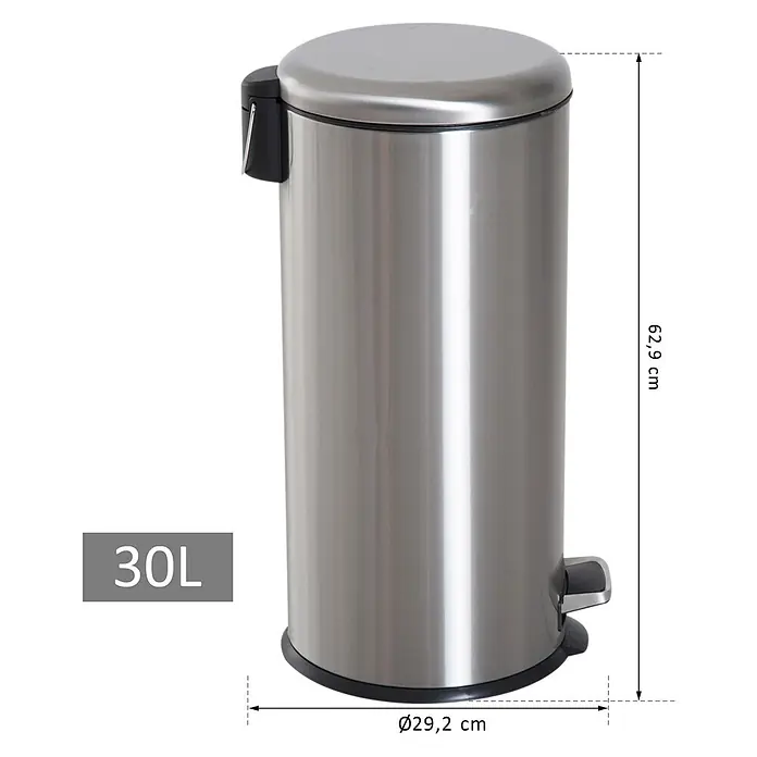 Homcom Treteimer - 30 l, Edelstahl, Silber