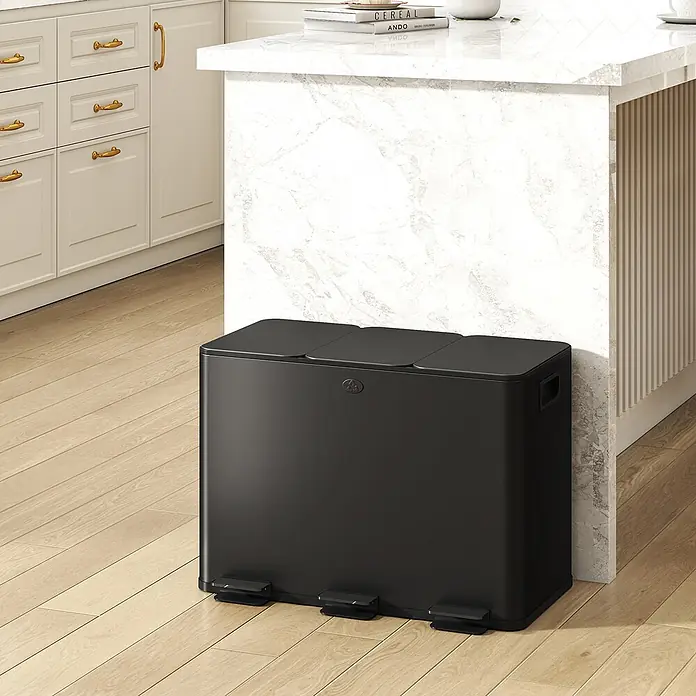 Homcom Mülltrennsystem - 45 l, Edelstahl, Schwarz