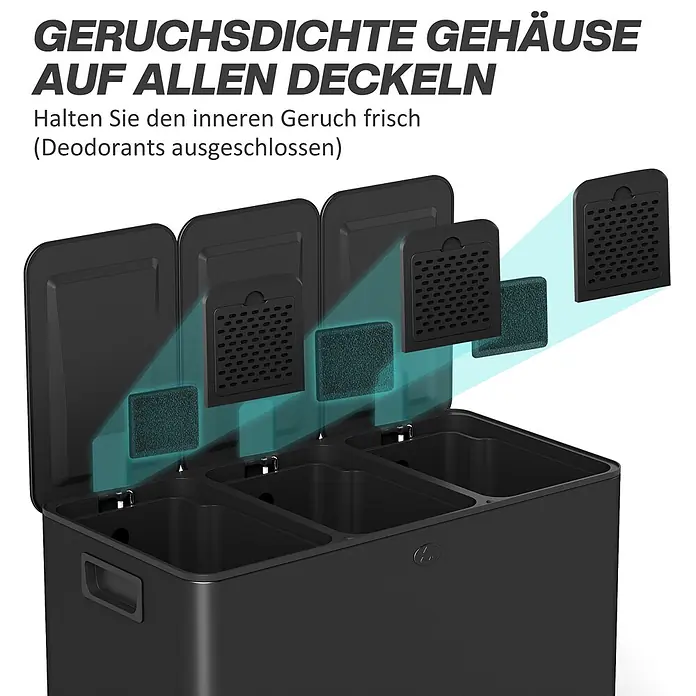 Homcom Mülltrennsystem - 45 l, Edelstahl, Schwarz