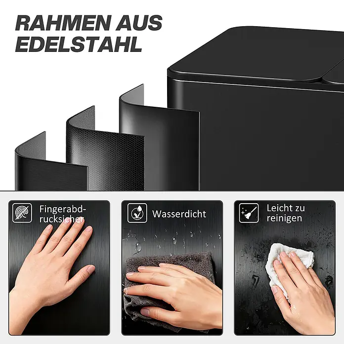 Homcom Mülltrennsystem - 45 l, Edelstahl, Schwarz