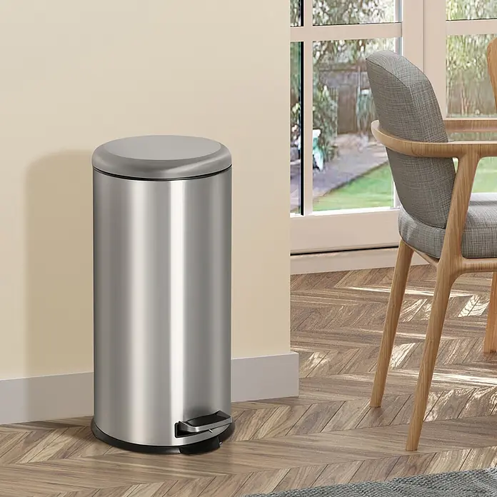 Homcom Treteimer - 30 l, Edelstahl, Silber