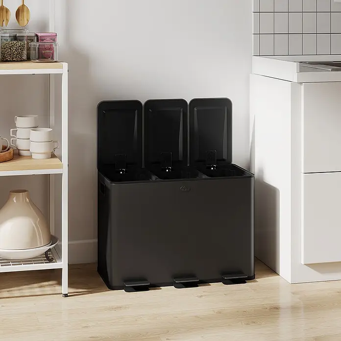 Homcom Mülltrennsystem - 45 l, Edelstahl, Schwarz